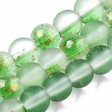 Frosted Glass Rounds, Green/Gold Flake 6mm