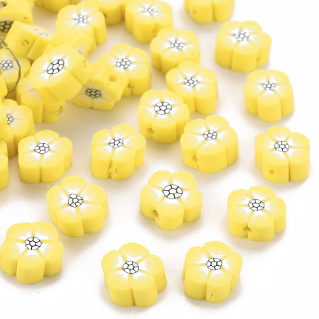 Polymer Clay Flower Beads Yellow 9mm