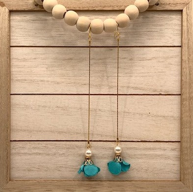 Aqua Flower Chain Earrings