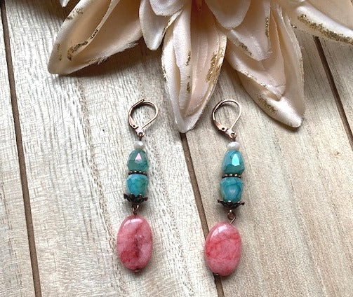Apricot Marbled Mint Earrings