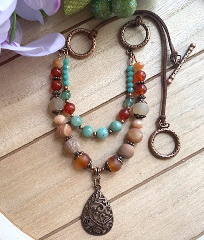 Love Luck and Harmony Leather Necklace