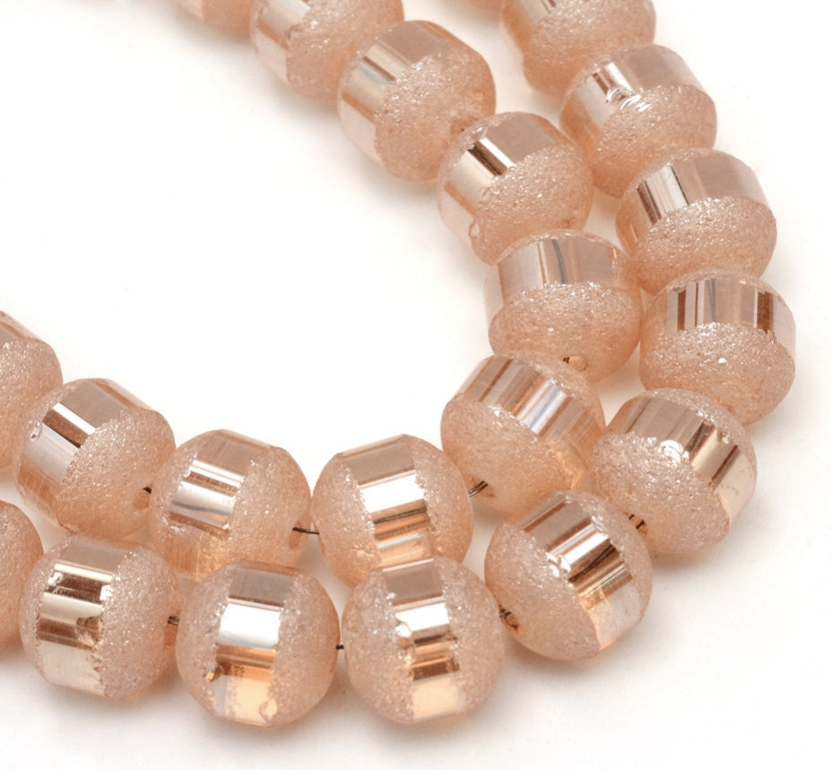 Glass Bottle Beads, Frosted Peach Puff 6.5mm