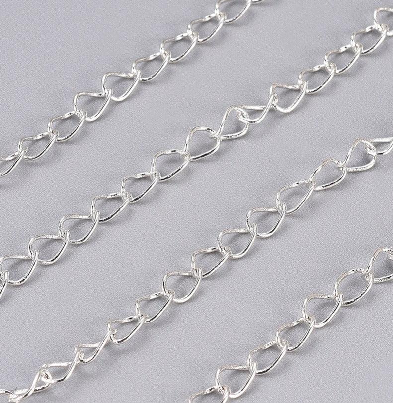 Chain, Curb Oval Twisted Silver 5mm