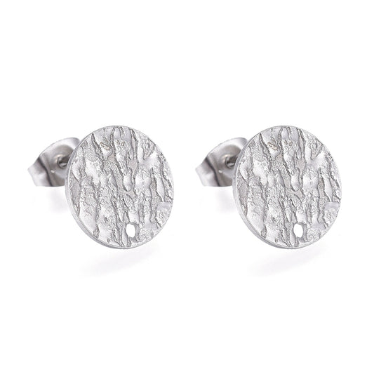 Stainless Steel Flat Textured Post Earrings