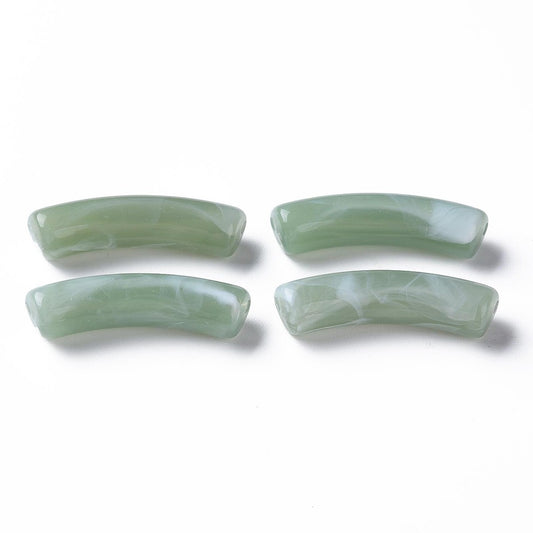 Tube Curved Beads, Dark Sea Green