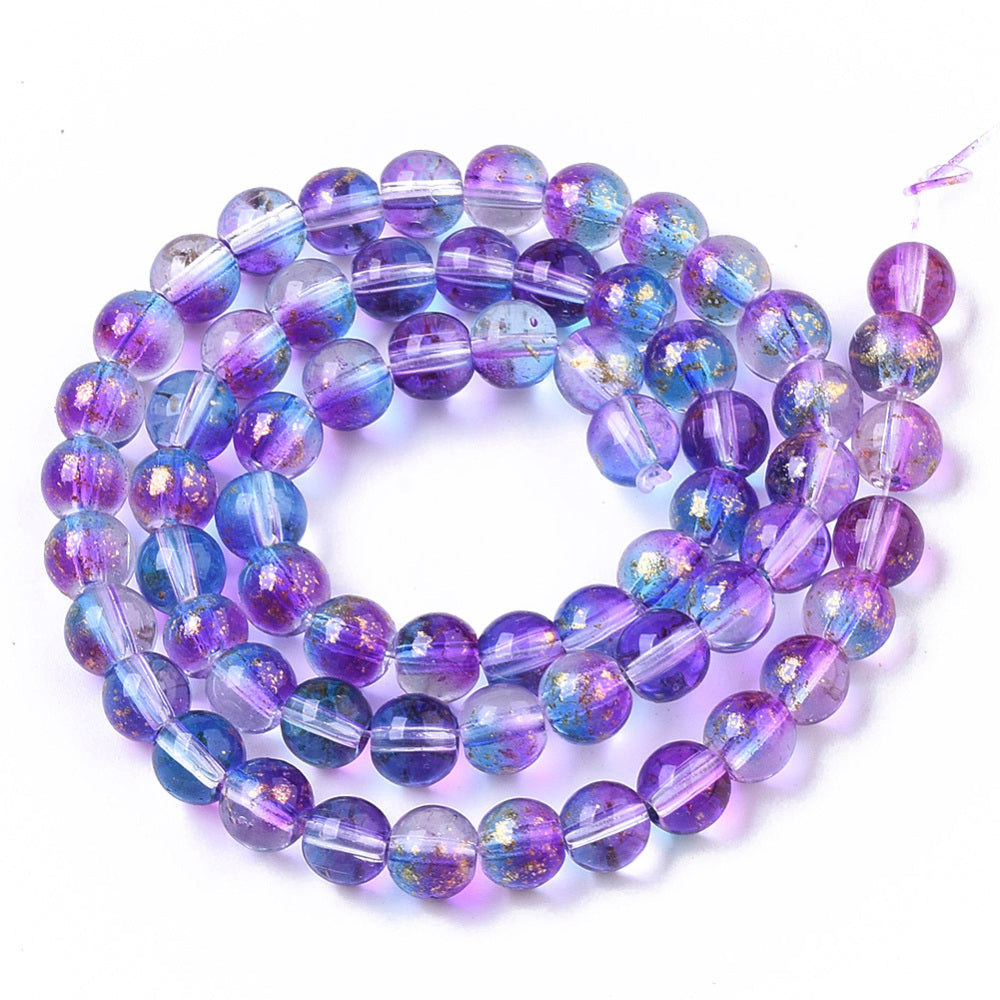 Glass Rounds Blue/Purple Gold Flake 6mm