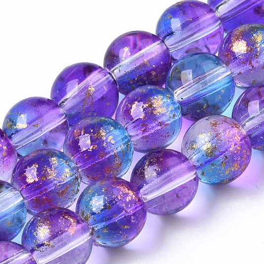 Glass Rounds Blue/Purple Gold Flake 6mm