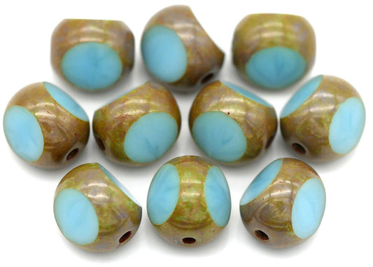 Czech Table-Cut 3-Cut Window Beads Opaque Sky Blue Picasso