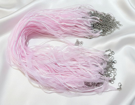 Organza Ribbon Necklace Pink, Set of 2