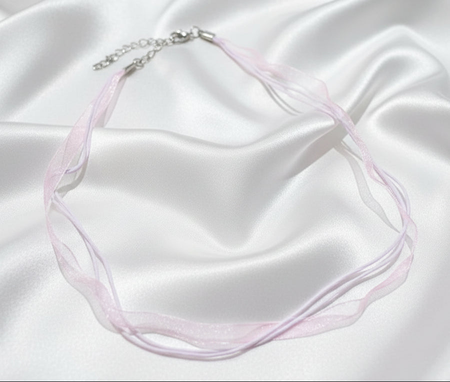 Organza Ribbon Necklace Pink, Set of 2