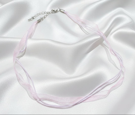 Organza Ribbon Necklace Pink, Set of 2