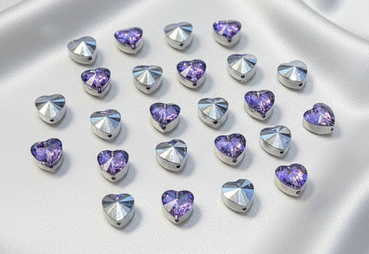 Heart Glass Beads, Purple AB 10mm
