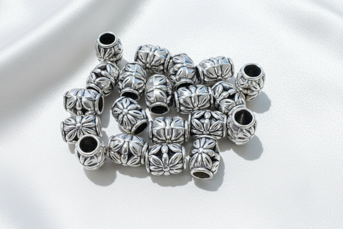 Tibetan Style Large Hole Beads, Antique Silver 8mm
