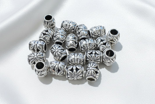 Tibetan Style Large Hole Beads, Antique Silver 8mm