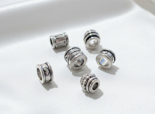 Tibetan Style Large Hole Beads, Antique Silver 5-8mm