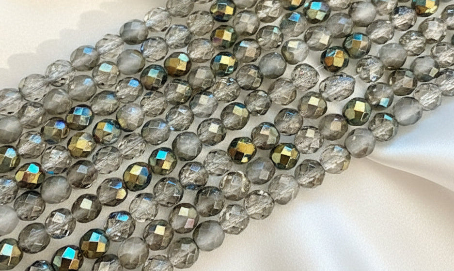 Czech Glass Firepolish Crystal/Metallic Gold 8mm