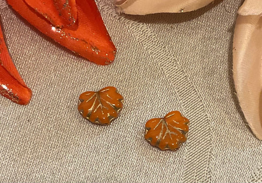 Czech Glass Pressed Maple Leafs Orange 13mm