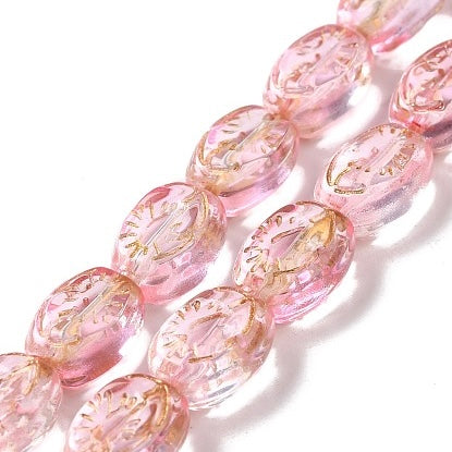 Glass Ovals Pink/Gold 11mm