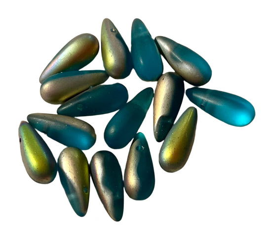 Czech Glass Teardrops, Aqua Vitrail