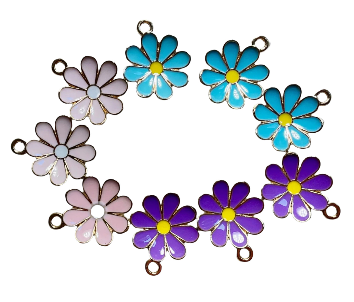 Flower Enamel Charms, Color Mix 3