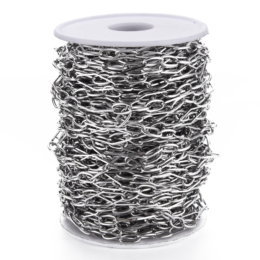 Rhombus & Oval Figaro Chain Stainless Steel by the yard