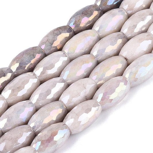 Faceted Crackle Rice Beads Thistle 9.5mm