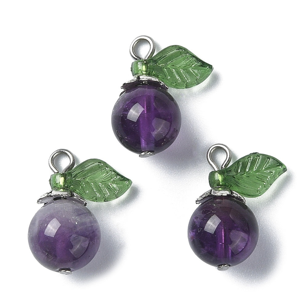 Natural Amethyst Apple Fruit Charm 6mm