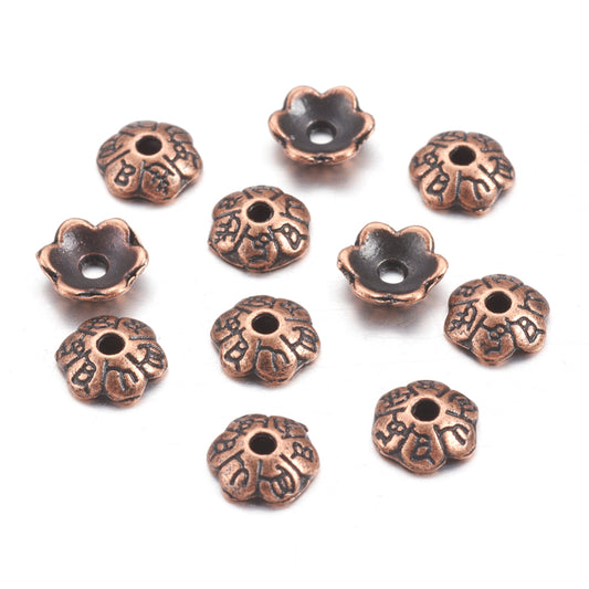 Tibetan 6-Petal Embossed Bead Caps Copper 6mm