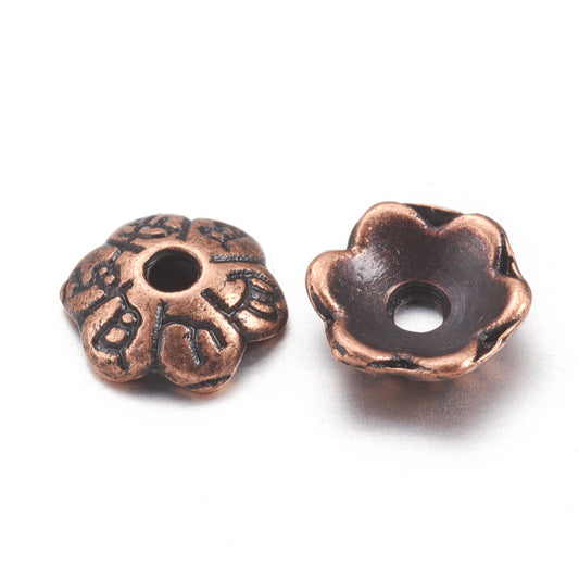Tibetan 6-Petal Embossed Bead Caps Copper 6mm