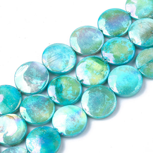 Freshwater Shell Beads Cyan 10mm