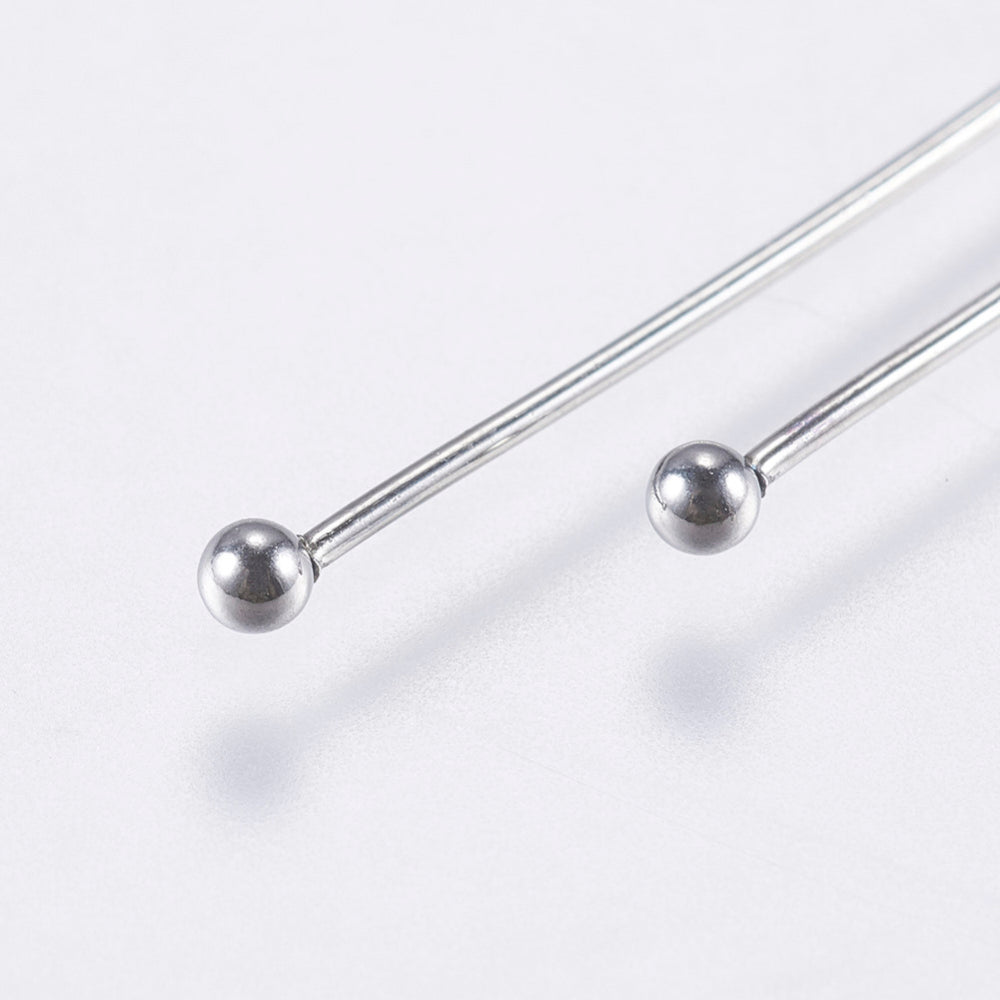 Stainless Steel Ball end Headpins 50mm VALUE PACK