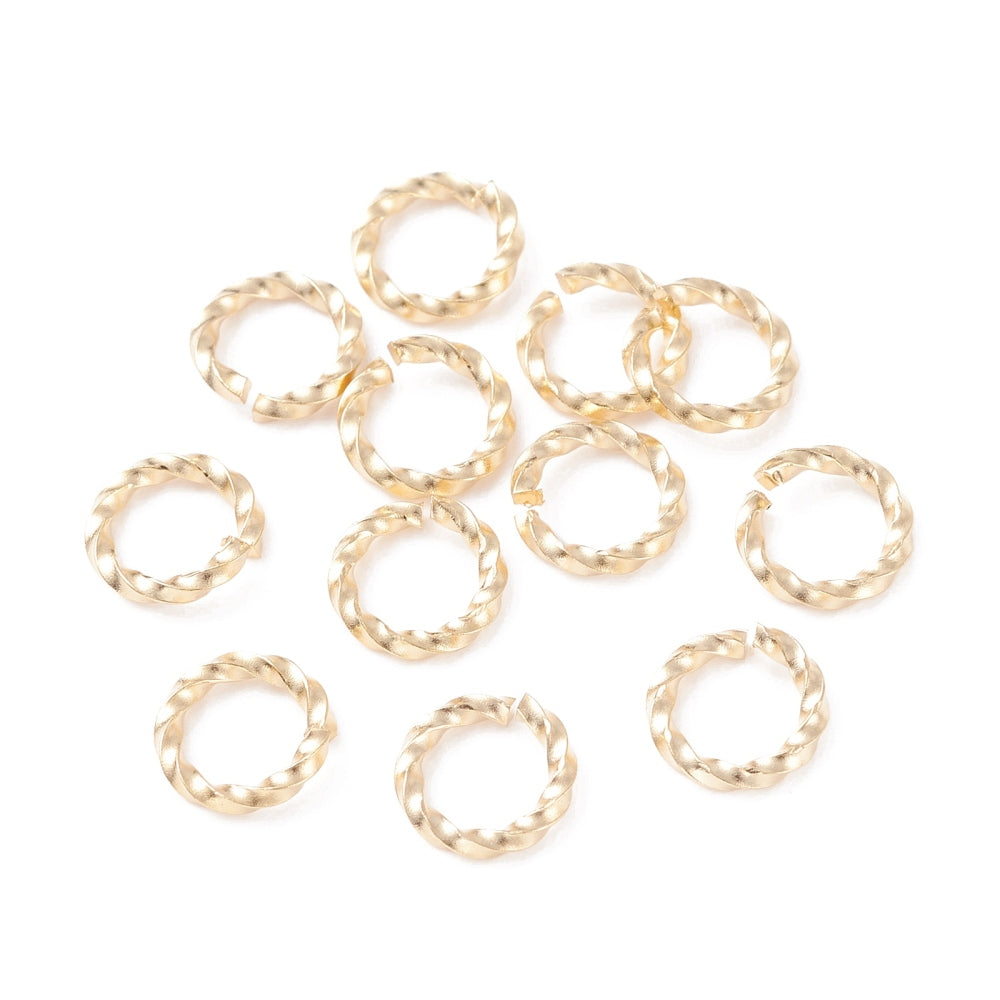 Twisted Round Jump Rings 24k GP Stainless Steel, 8mm