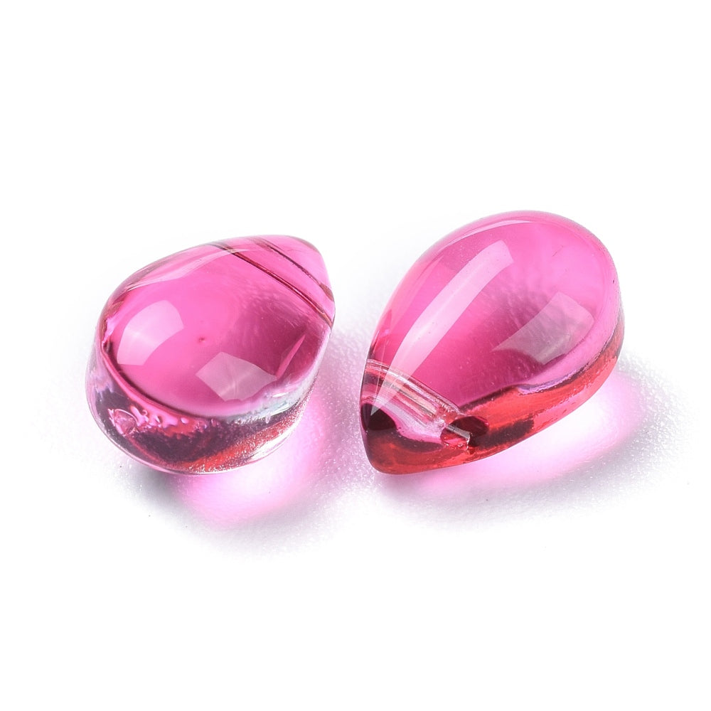 Glass Teardrops, Dark Pink 10mm