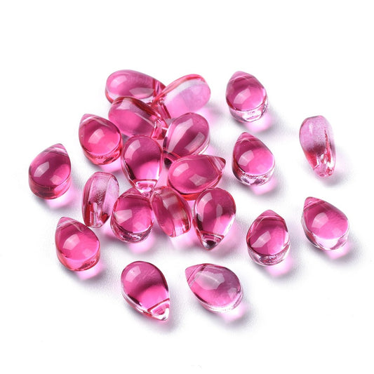 Glass Teardrops, Dark Pink 10mm