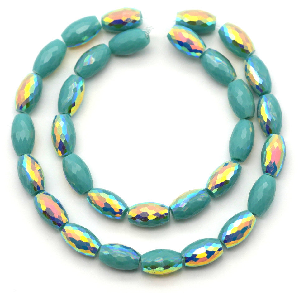 Crystal Barrels, Teal/Gold 10mm