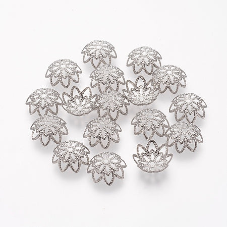 304 Stainless Steel Fancy Flower Bead Caps, 10mm