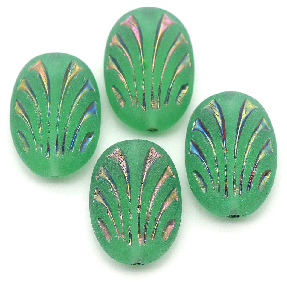 Czech Pressed Fancy Ovals Lt. Emerald Vitrail