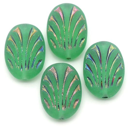 Czech Pressed Fancy Ovals Lt. Emerald Vitrail