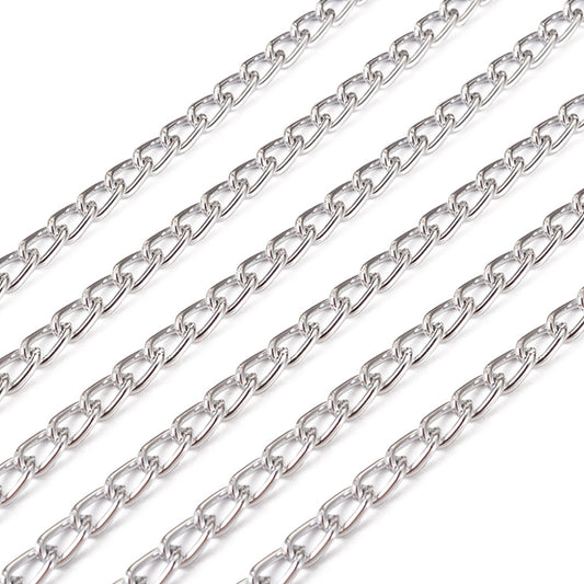 8mm Oval Curb Chain Silver by the yard