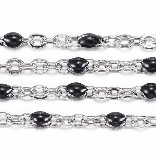 Oval Cable Chain with Black Links, 304SS