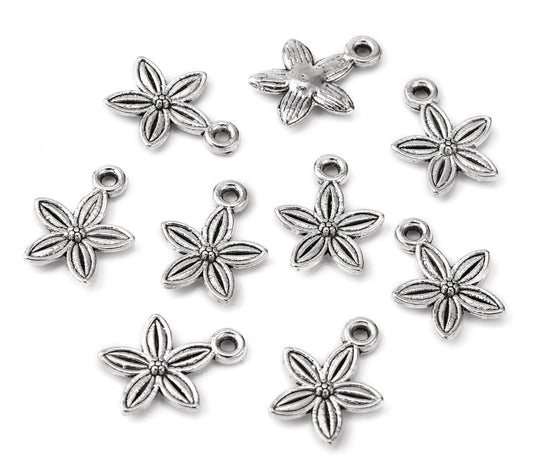 Tibetan Flower Charms, Antique Silver