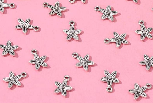 Tibetan Flower Charms, Silver