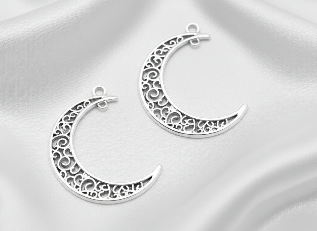Filagree Moon Pendant Antique Silver