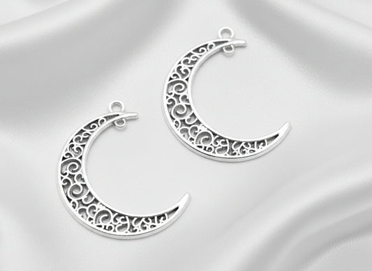 Filagree Moon Pendant Antique Silver 37mm