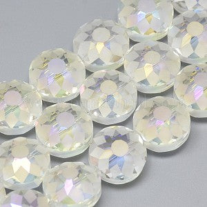 Glass Faceted Discs, Clear 14mm