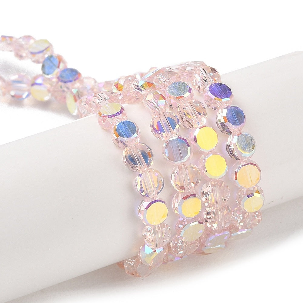 Faceted Coin Beads Pink AB 4.5mm
