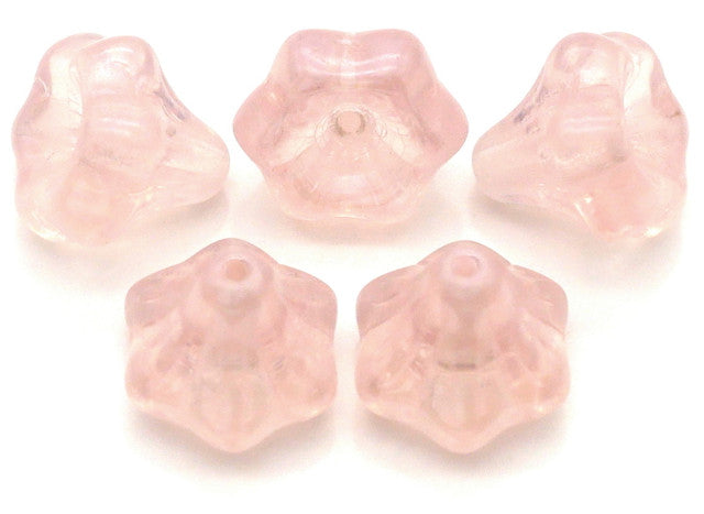 Czech Glass Bell Flowers, Rosaline Pearl Luster