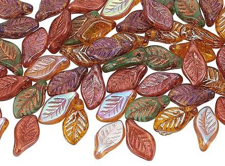 Lampwork Glass Leaf Beads, Autumn Mix 12mm