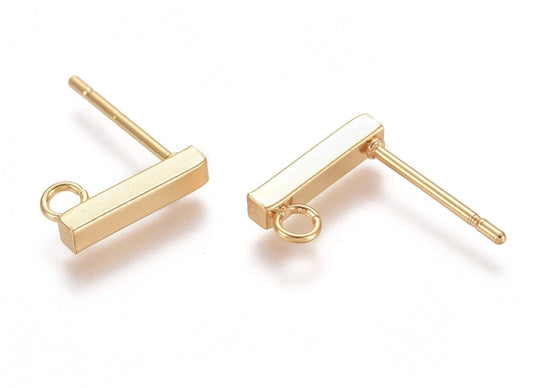 Rectangle Stud Ear Wires, 18K GP 304SS