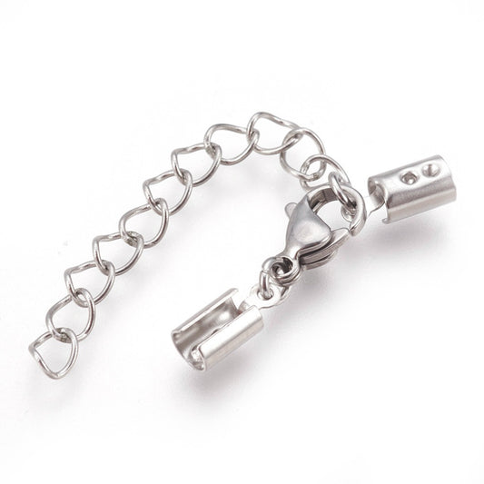 Cord Ends with Lobster Clasp & Extender Chain Stainless Steel